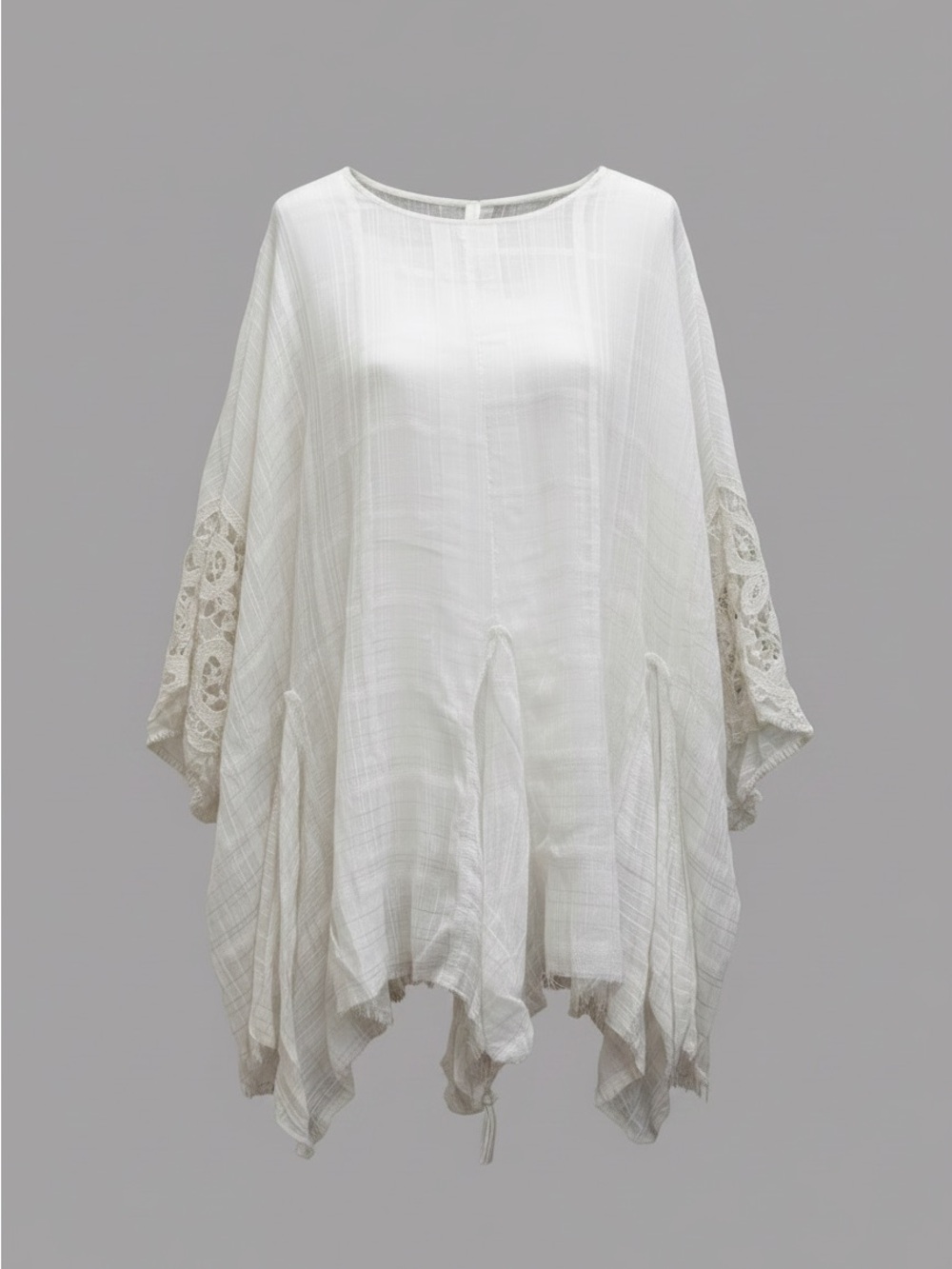 Free People Cream Gauzy Crochet-Sleeve Tunic - Picture 2 of 7